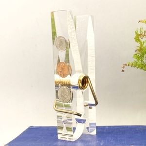 1970's Eames Jere  Acrylic lucite Embedded coin clip, or clothespin note holder